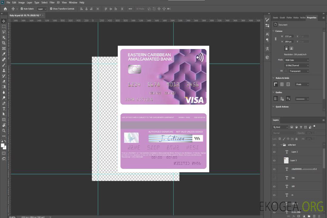 Carte visa de la Banque fusionnée des Caraïbes orientales d'Antigua-et-Barbuda template Carte visa de la Banque fusionnée des Caraïbes orientales d'Antigua-et-Barbuda template